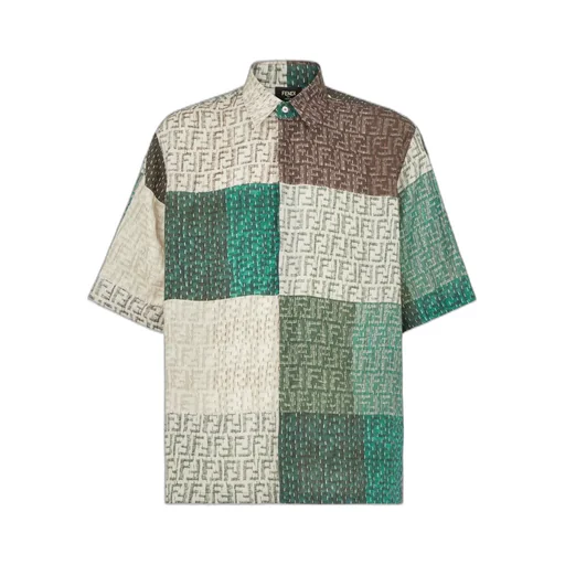 Panelled Collared Short-Sleeve Shirt