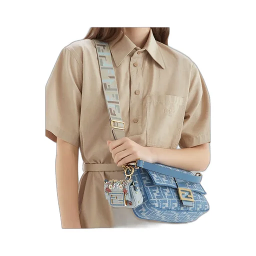 Baguette Ff Jacquard Denim Shoulder Bag