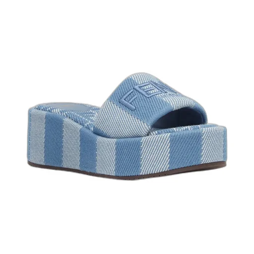 Sunshine Denim-Effect Jacquard Platform Slides