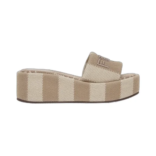 Sunshine Denim-Effect Jacquard Platform Slides