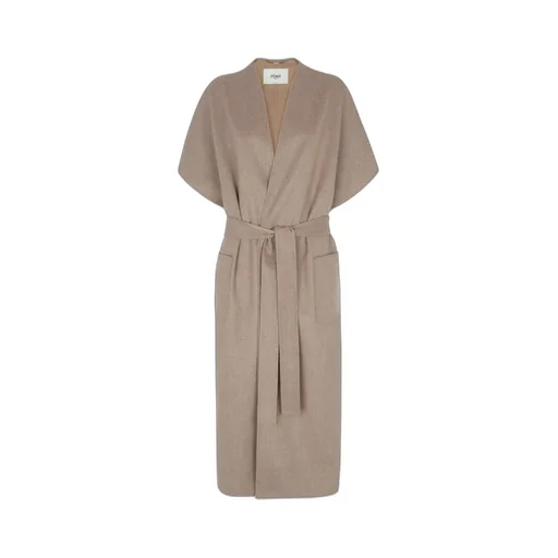Short Sleeved V-Neck Belted Coat