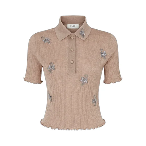 Embellished Detailed Knitted Polo Shirt