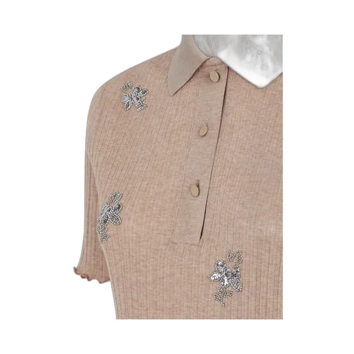 Embellished Detailed Knitted Polo Shirt