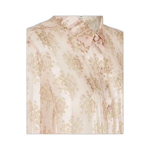 Long Sleeved Floral Printed Satin Shirt