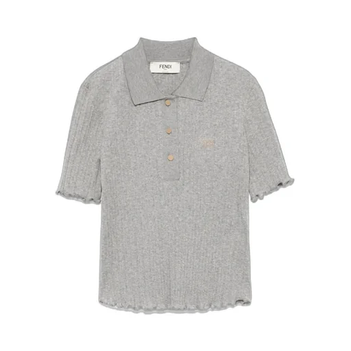 Scalloped-Edge Ribbed-Knit Polo Shirt