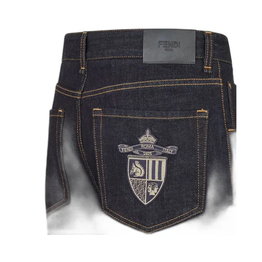 Crest Embroidered Straight-Leg Long Jeans