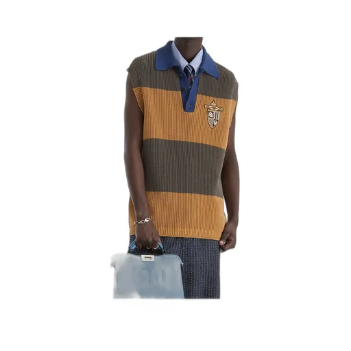 Crest Embroidered Striped Knitted Polo Shirt