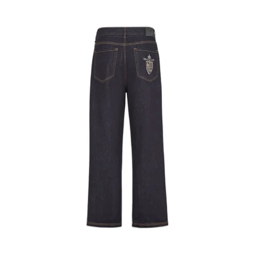 Crest Embroidered Straight-Leg Long Jeans