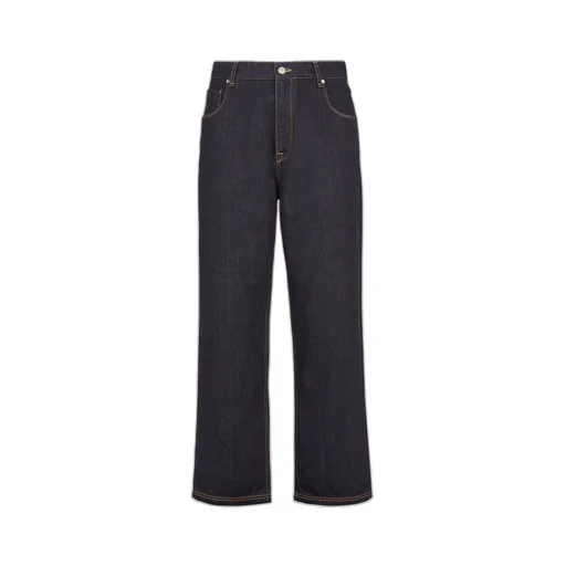 Crest Embroidered Straight-Leg Long Jeans