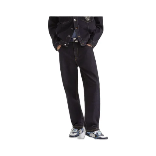 Crest Embroidered Straight-Leg Long Jeans