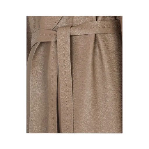 Belted Waist Leather Coat
