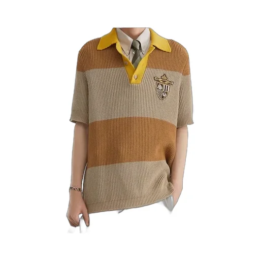 Crest Embroidered Striped Knitted Polo Shirt