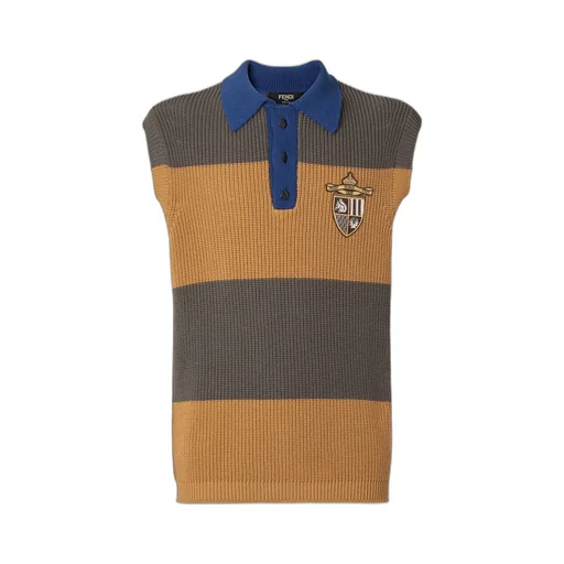 Crest Embroidered Striped Knitted Polo Shirt
