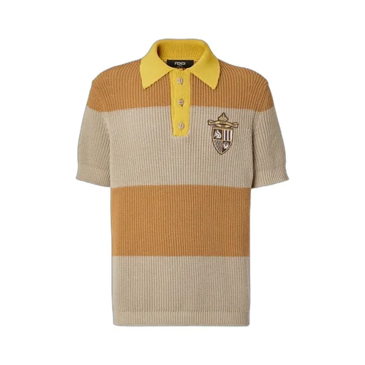 Crest Embroidered Striped Knitted Polo Shirt