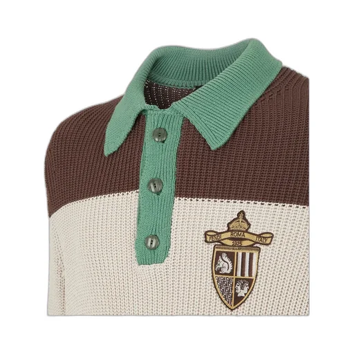 Crest Embroidered Striped Knitted Polo Shirt