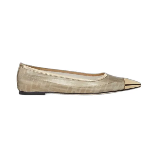 Champagne-Coloured Metallic Ff Mesh Ballet Flats
