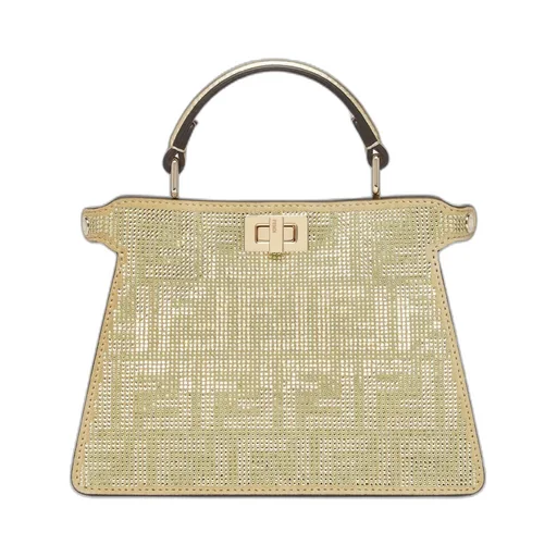 Champagne-Coloured Suede Bag With Ff In Crystals And Studs