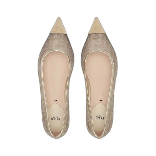 Champagne-Coloured Metallic Ff Mesh Ballet Flats