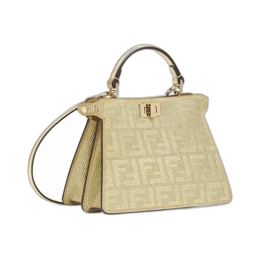 Champagne-Coloured Suede Bag With Ff In Crystals And Studs