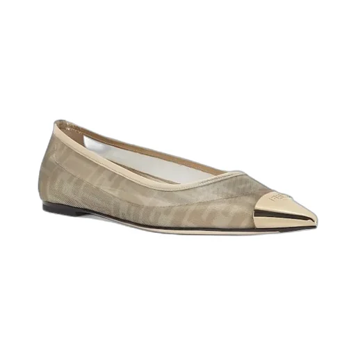 Champagne-Coloured Metallic Ff Mesh Ballet Flats