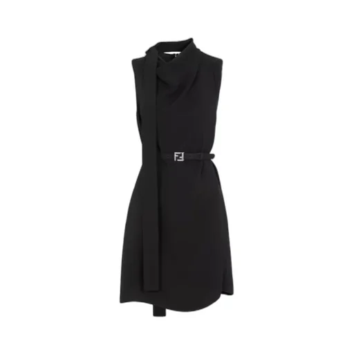 Belted Waist Sleeveless Cady Dress