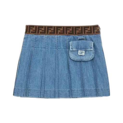Ff Waistband Pleated Denim Skirt