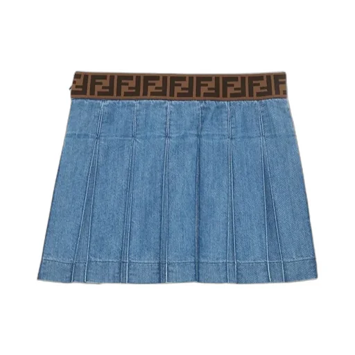 Ff Waistband Pleated Denim Skirt