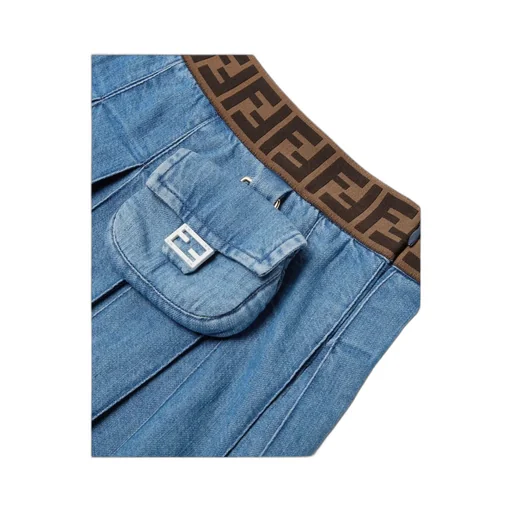 Ff Waistband Pleated Denim Skirt