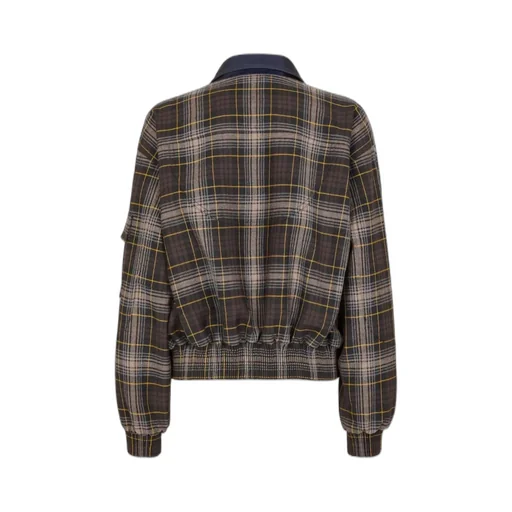 Checked Cropped Bomber Jacket
