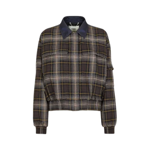 Checked Cropped Bomber Jacket