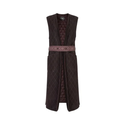 Belted Waist Quilted Long Padded Vest