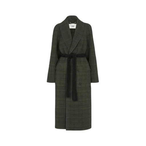 Ff Embroidered Tie-Waisted Tweed Coat