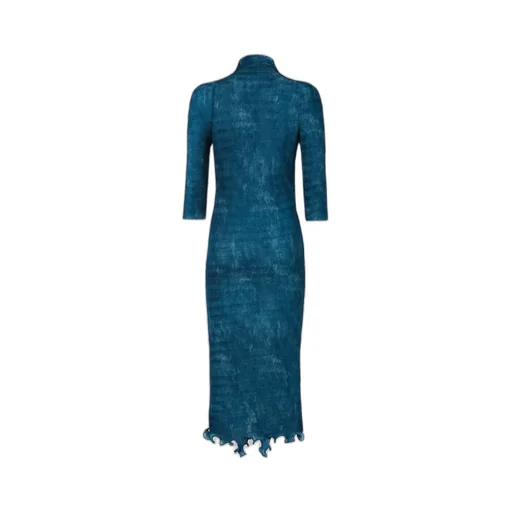 Printed Asymmetric-Hem High-Neck Midi Dress