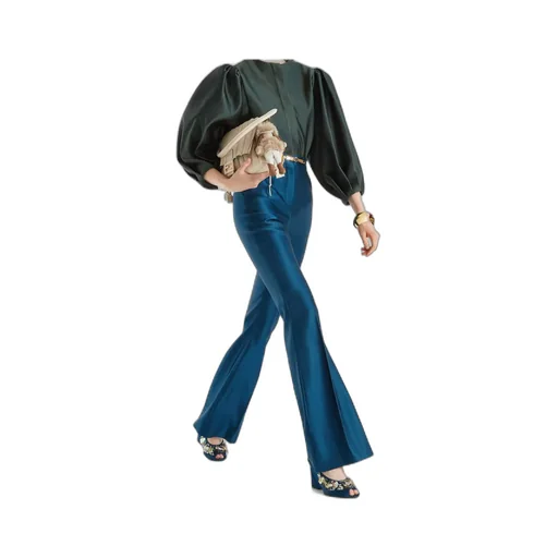 High-Waist Flared Satin Trousers