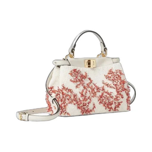 Sea Garden Coral Red And Camellia Embroidered Bag