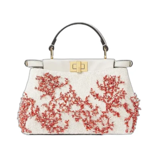 Sea Garden Coral Red And Camellia Embroidered Bag