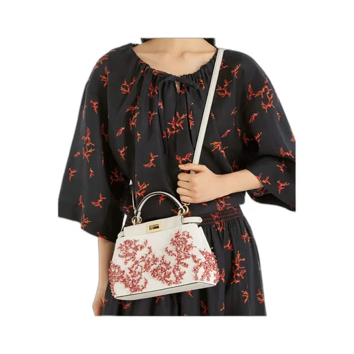 Sea Garden Coral Red And Camellia Embroidered Bag
