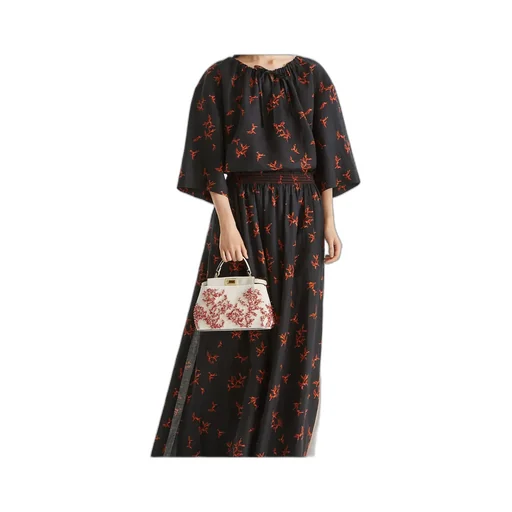 Sea Garden Coral Red And Camellia Embroidered Bag