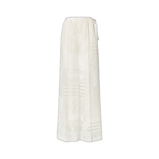 Patchwork Motif Wide-Leg Drawstring Pants