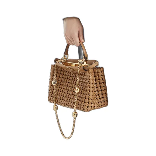 Cappuccino-Colored Woven Leather Bag