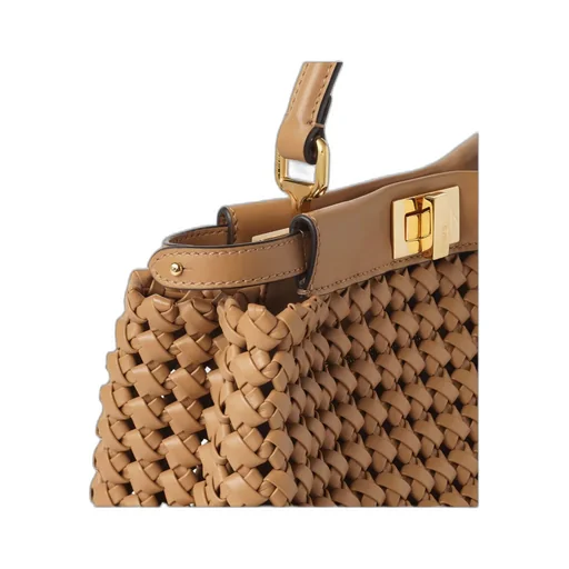 Cappuccino-Colored Woven Leather Bag