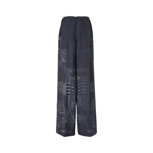 Patchwork Motif Wide-Leg Drawstring Pants
