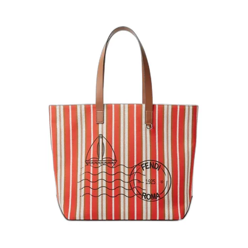 Logo Printed Striped Medium Tote Bag