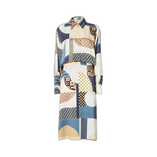 Patchwork Printed Drawstring-Waist Midi Dress