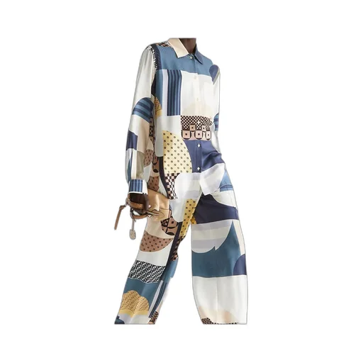 Patchwork Printed Long Sleeved Shirt