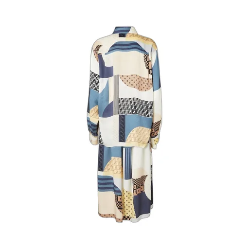Patchwork Printed Drawstring-Waist Midi Dress