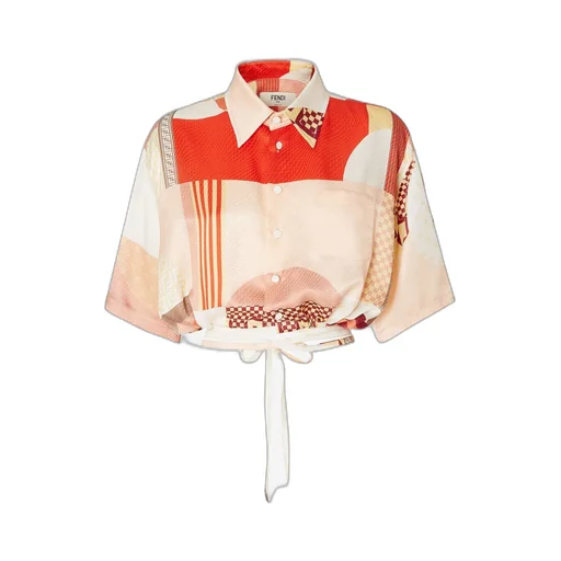 Patchwork Printed Tied Waist Cropped Shirt