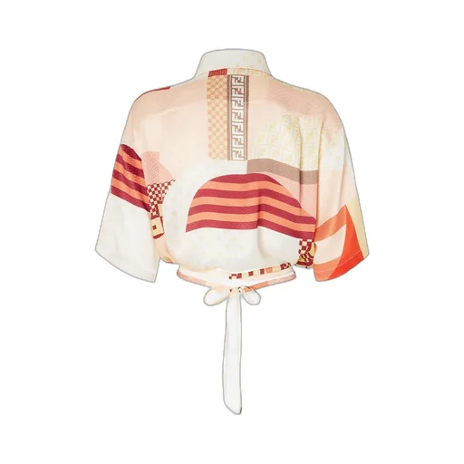 Patchwork Printed Tied Waist Cropped Shirt