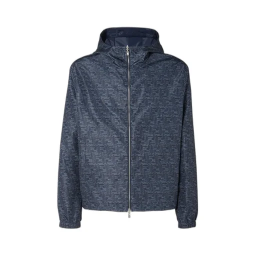 All-Over Ff Printed Hooded Reversible Jacket
