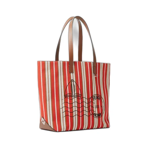 Logo Printed Striped Medium Tote Bag